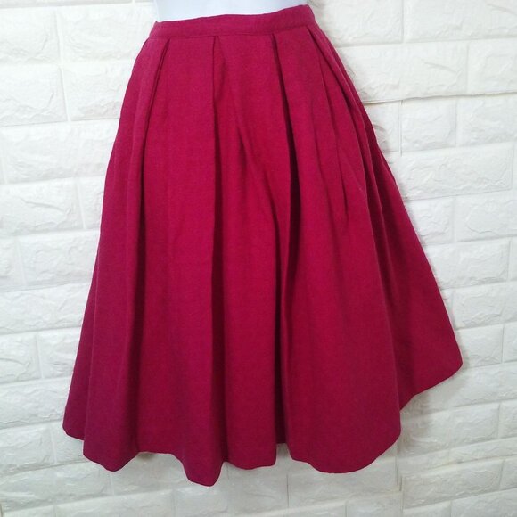 Vintage 50s-60s Handmade Hot Pink Box-Pleat Circle Skirt S(2/4) Wool Boucle Zip - Picture 1 of 7